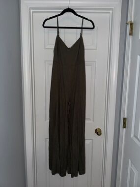 Express Olive Green Spaghetti Strap wide leg Jumpsuit